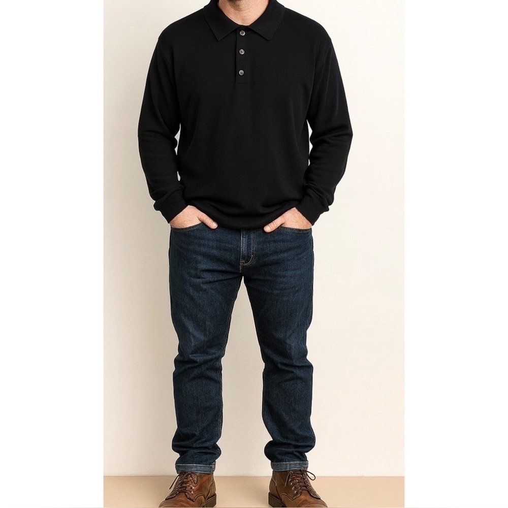 Eddie Bauer Black Long Sleeve Polo Sweater Men’s XL 100% Cotton Classic Fit